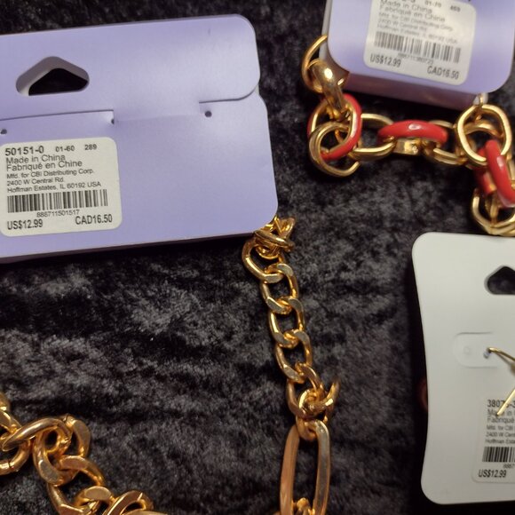 New‎ Claires Icing Chunky Chain Link Collar Choker Necklace Rings Earrings Set - Picture 10 of 10